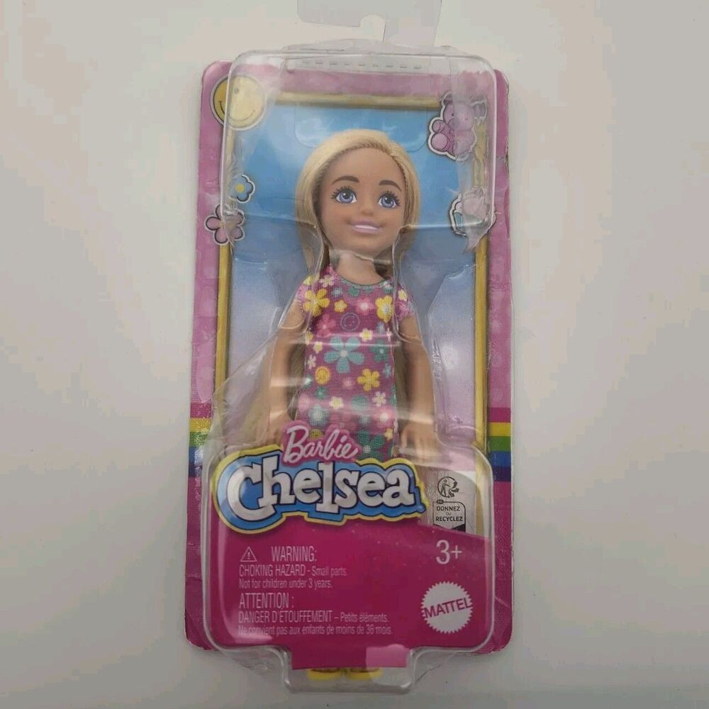 Barbie Chelsea Doll Blonde Hair Purple Flower Dress Yellow Shoes‎